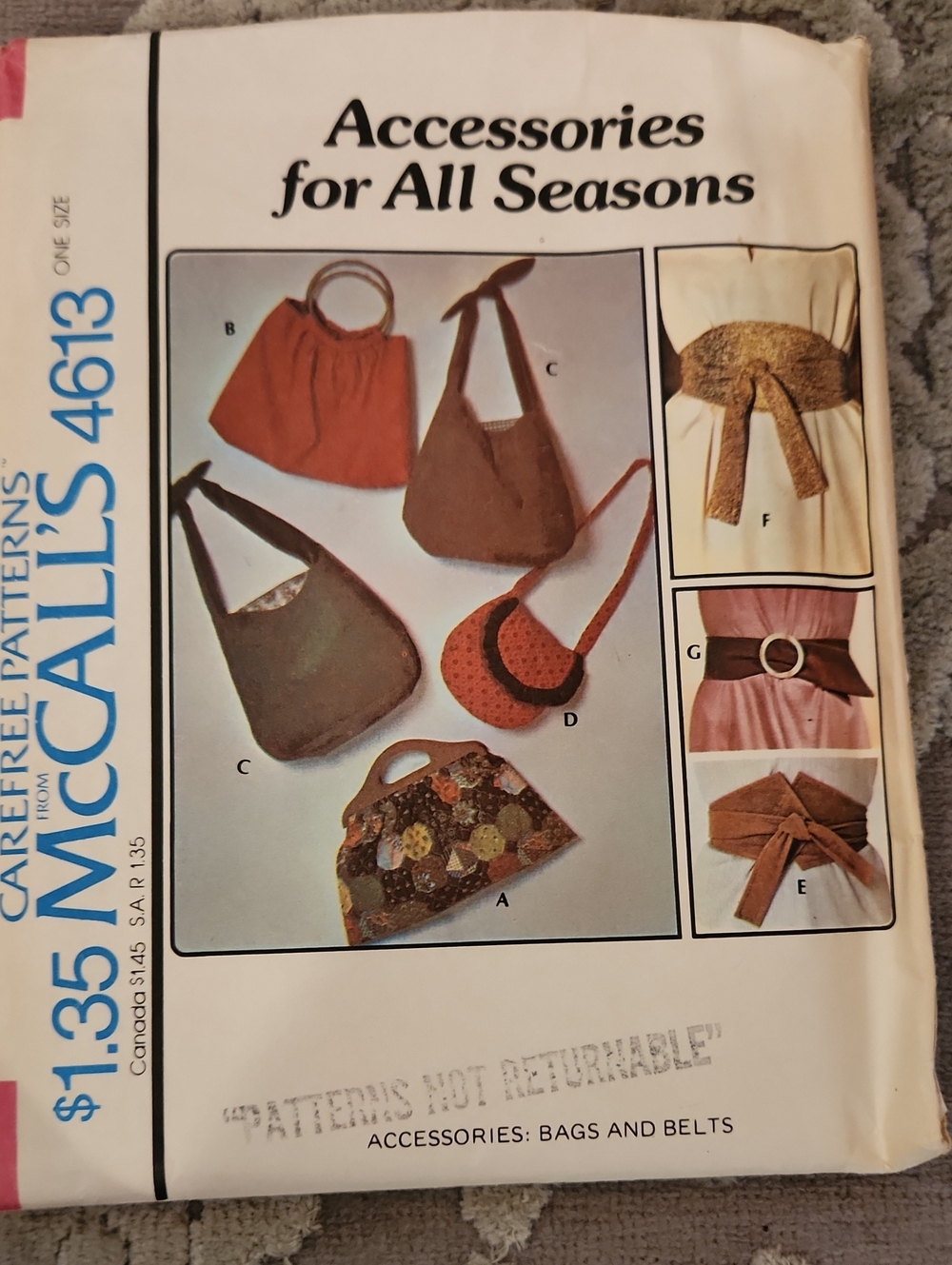 McCall's Carefree Pattern 4613 Accessories Purses BeltsMcCall's Carefree Pattern